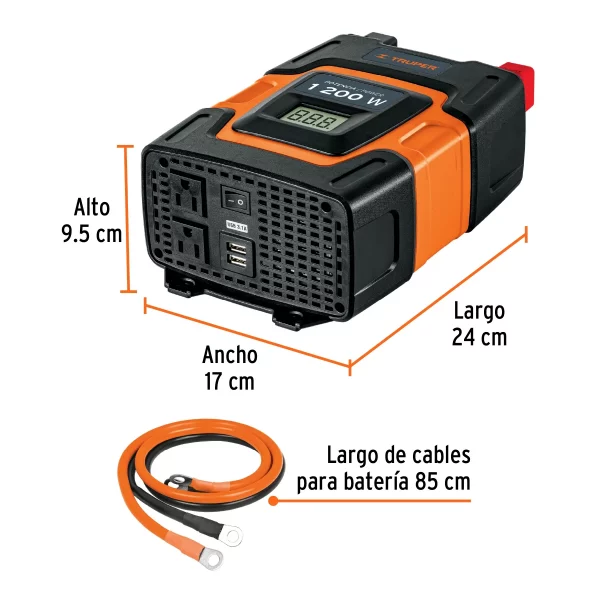 Inversor De Corriente De 1200 Wats Con Puertos USB Truper