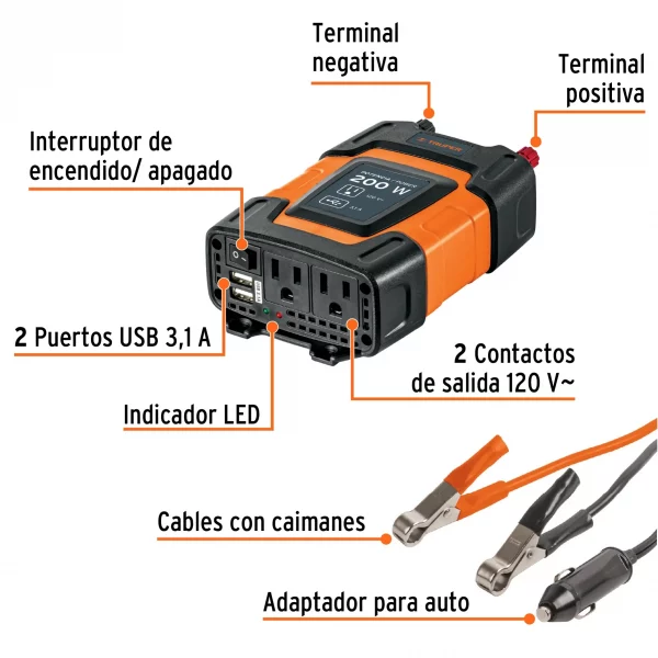 Inversor De Corriente De 200 W Con Puertos USB, Truper - Image 4