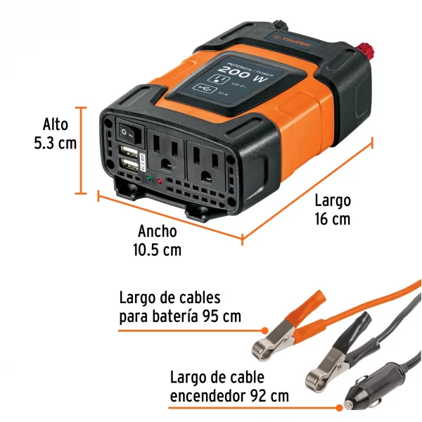 Inversor De Corriente De 200 W Con Puertos USB, Truper - Image 3