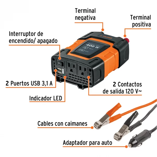 Inversor De Corriente De 400 W Con Puertos USB, Truper - Image 5