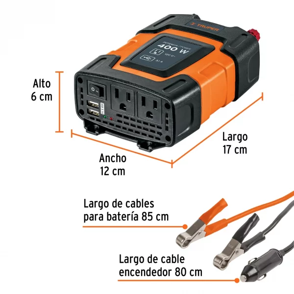 Inversor De Corriente De 400 W Con Puertos USB, Truper - Image 4