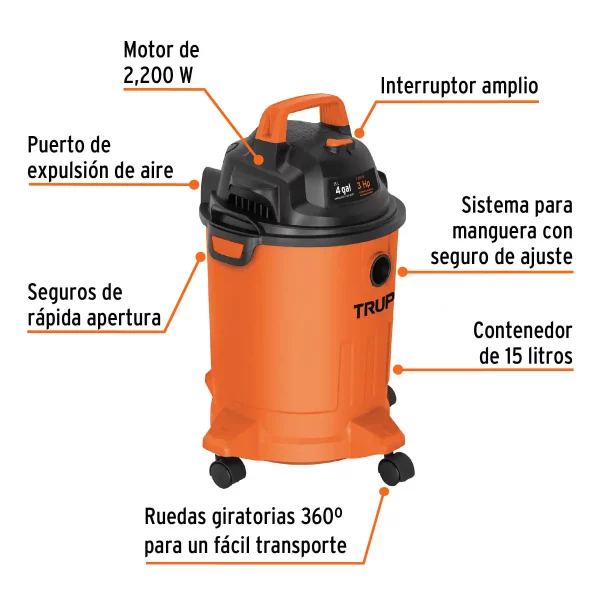 Aspiradora De Sólidos Y Líquidos De 4 Gal, Plástica, Truper - Image 4