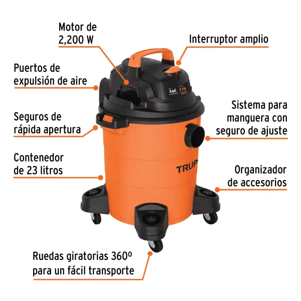 Aspiradora De Sólidos Y Líquidos De 6 Gal, Plástica, Truper - Image 4