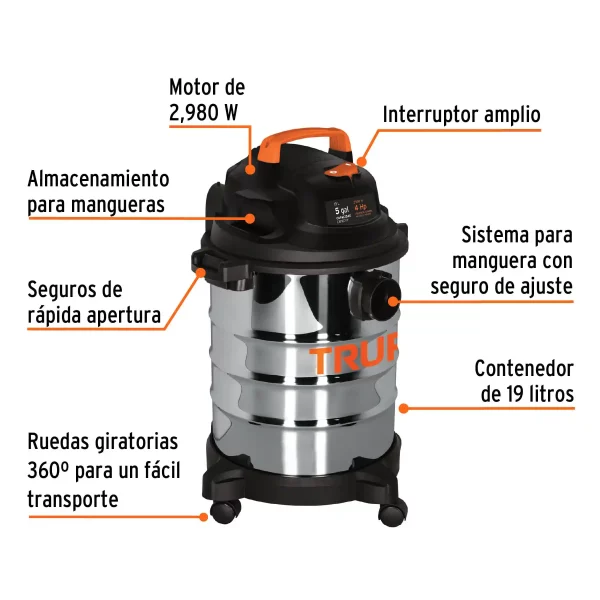 Aspiradora De Sólidos Y Líquidos De 5 Gal En Acero Inox - Image 4