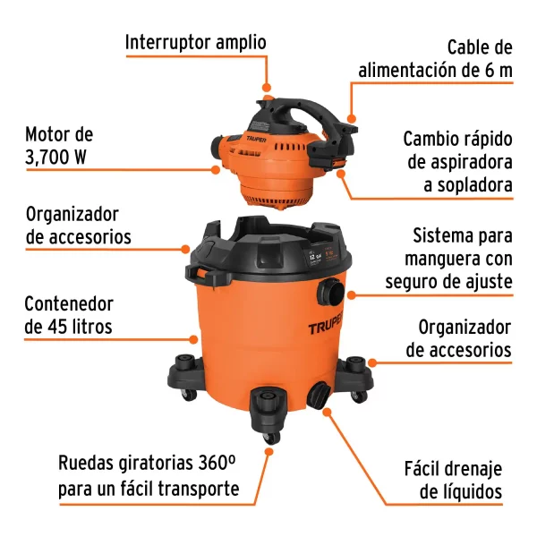 Aspiradora/Sopladora De Sólidos Y Líquidos 12 Gal, Plástica - Image 5