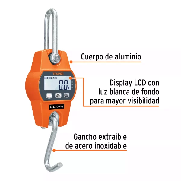 Báscula Capacidad 300 Kg Electrónica Colgante, Truper - Image 4