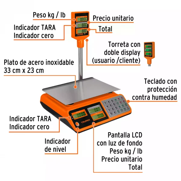 Báscula Electrónica Multifunciones Con Torreta 40 Kg, Truper - Image 5