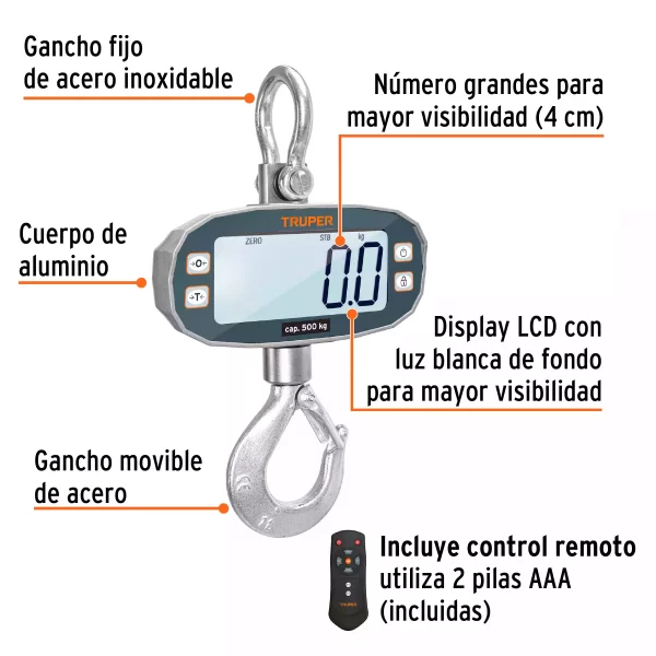 Báscula Electrónica Colgante, 500 Kg, Truper - Image 4