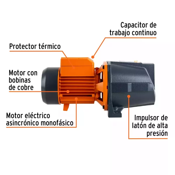 Bomba Eléctrica Tipo Jet Para Agua, Hierro, 1-1/2 HP, Truper - Image 3