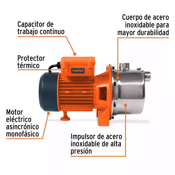 Bomba Eléctrica Tipo Jet Para Agua,Acero Inoxidable,1-1/2 HP - Image 4