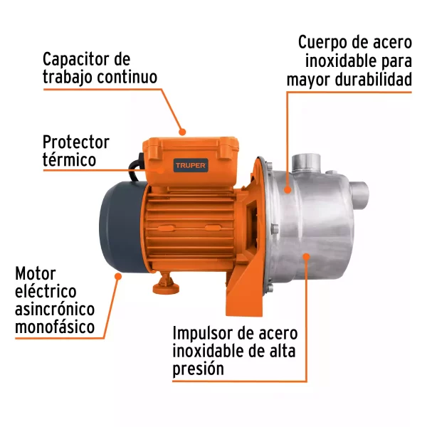 Bomba Eléctrica Tipo Jet Para Agua,Acero Inoxidable, 1/2 HP - Image 4