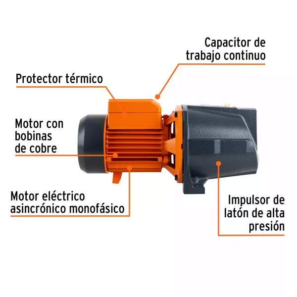 Bomba Eléctrica Tipo Jet Para Agua, Hierro, 1 HP, Truper - Image 4