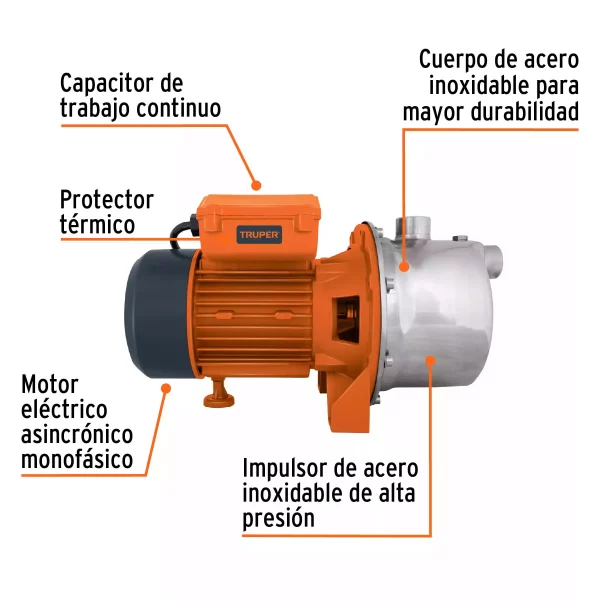 Bomba Eléctrica Tipo Jet Para Agua,Acero Inoxidable, 3/4 HP - Image 4