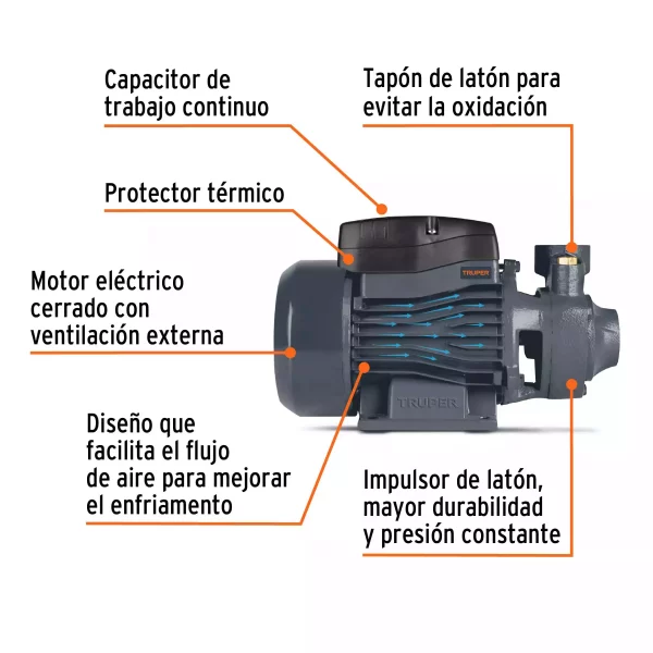 Bomba Periférica 1 HP, Altura Máxima 60 M, Truper - Image 4