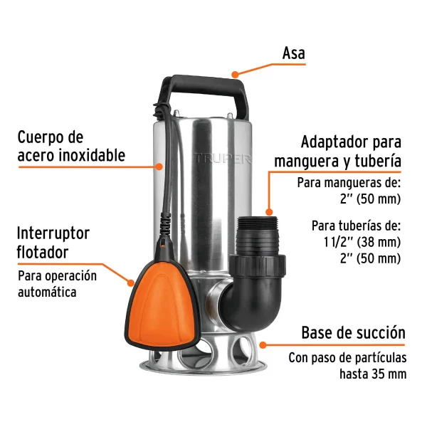 Bomba Sumergible Metálica Para Agua Sucia 1-1/2HP - Image 4