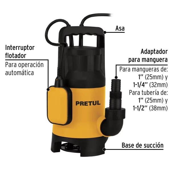 Bomba Sumergible Plástica, 1-1/2 HP Para Agua Sucia, Pretul - Image 4