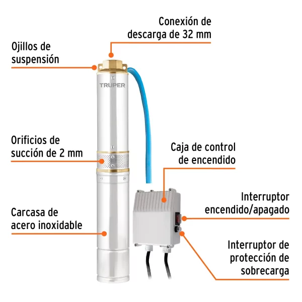 Bomba Sumergible Para Pozo Profundo, 1/2 HP, Agua Limpia - Image 4