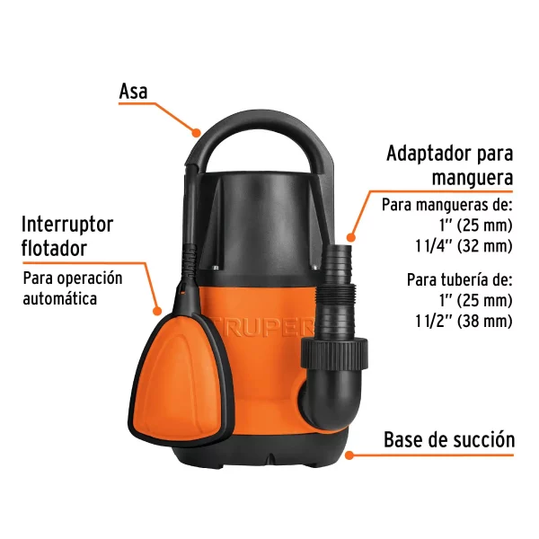 Bomba Sumergible Plástica, 1/2 HP Para Agua Limpia, Truper - Image 4