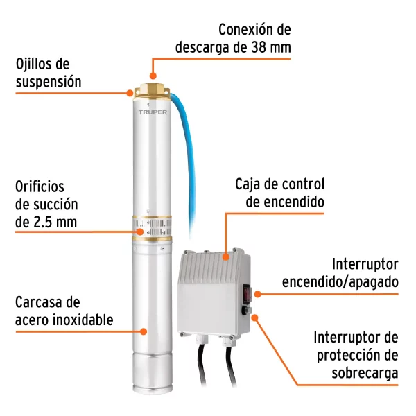 Bomba Sumergible Para Pozo Profundo, 1 HP, Agua Limpia - Image 4