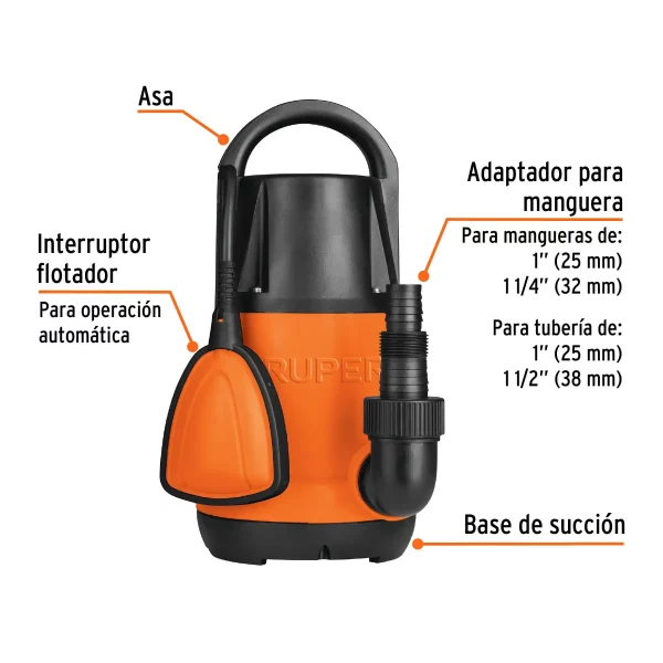 Bomba Sumergible Plástica, 1 HP Para Agua Limpia, Truper - Image 6