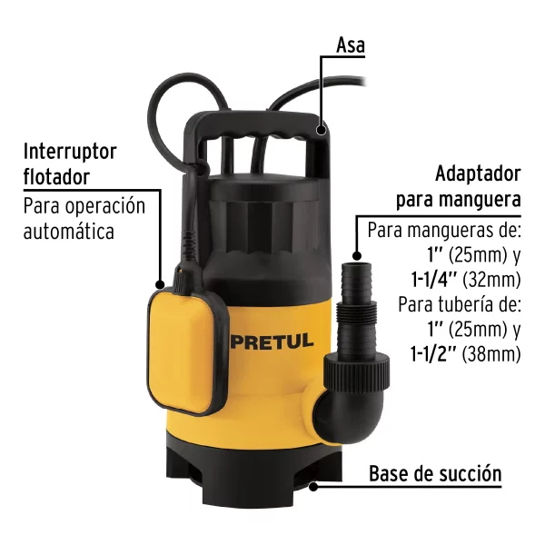 Bomba Sumergible Plástica, 1 HP Para Agua Sucia, Pretul - Image 4