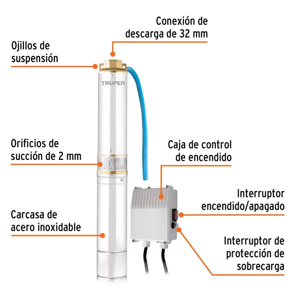 Bomba Sumergible Para Pozo Profundo, 3/4 HP, Agua Limpia - Image 4