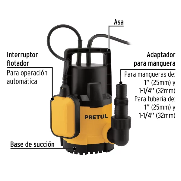 Bomba Sumergible Plástica, 3/4 HP Para Agua Limpia, Pretul - Image 4