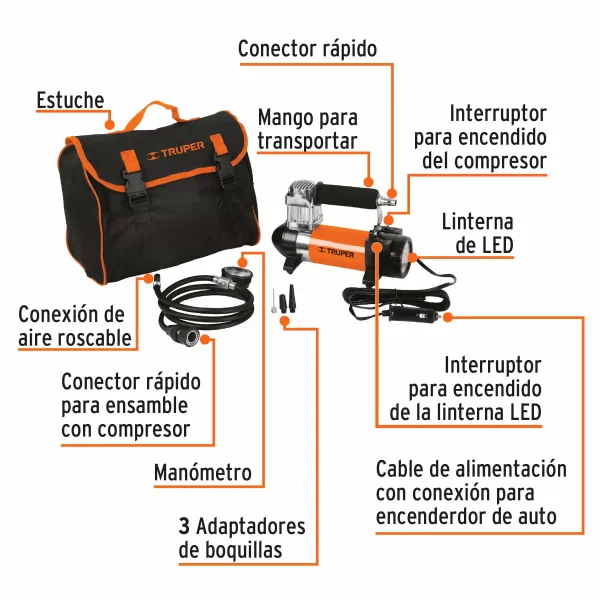 Compresor De Aire 12 V Portátil, Para Auto, Incluye Maletín - Image 3