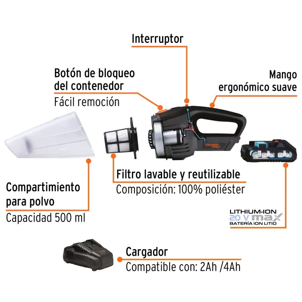 Aspiradora Inalámbrica, 20V, Truper MAX - Image 4